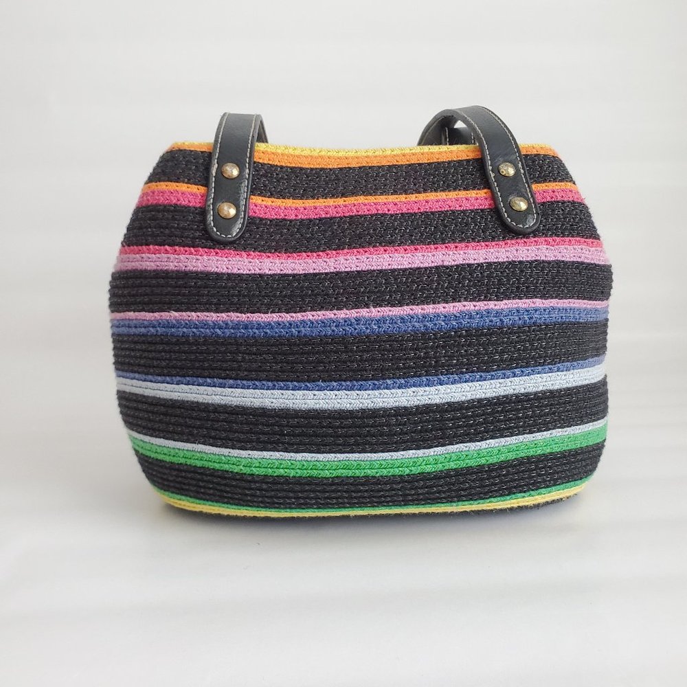 Multi-colored Striped Woven Hand Bag